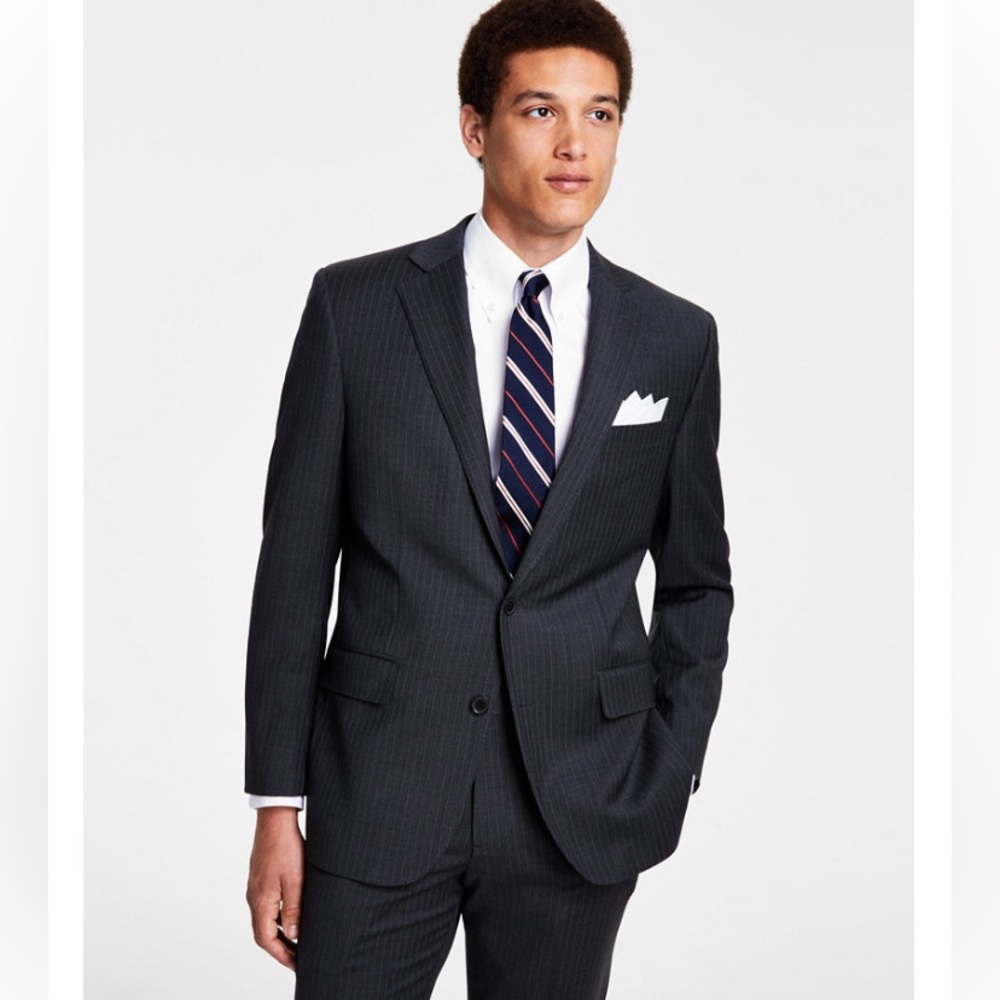 Brooks Brothers black pinstripe suit jacket.